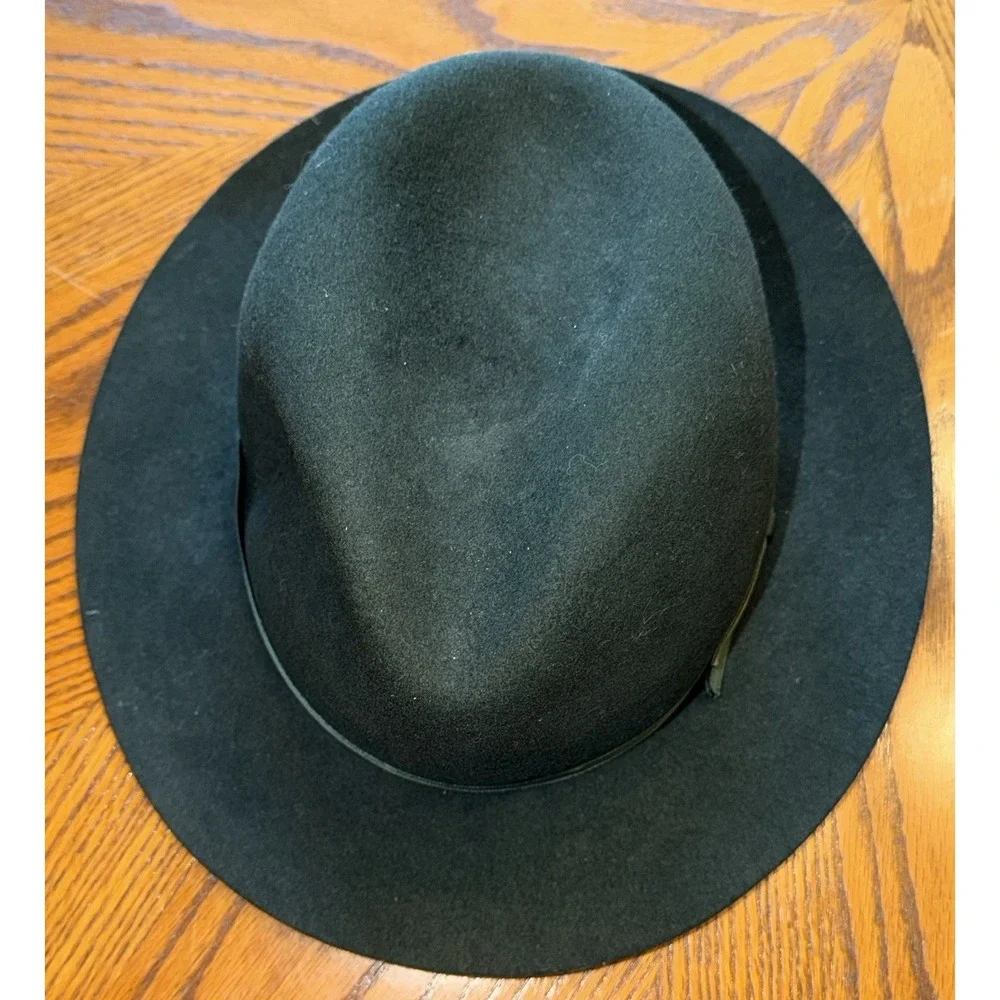 Vintage L.L. Bean Hat Men's Medium Green Fedora Wool With Ribbon Made in England